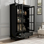 55.1H Buffet Lacquer Sideboard Storage Cabinet Glass Doors Bookcase