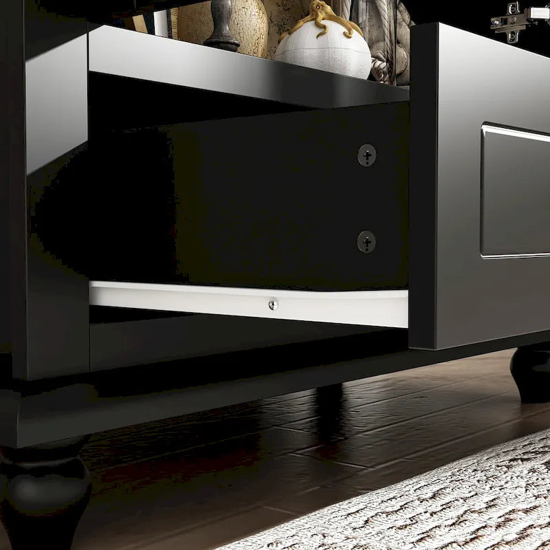 55.1H Buffet Lacquer Sideboard Storage Cabinet Glass Doors Bookcase