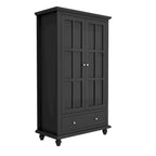 55.1H Buffet Lacquer Sideboard Storage Cabinet Glass Doors Bookcase