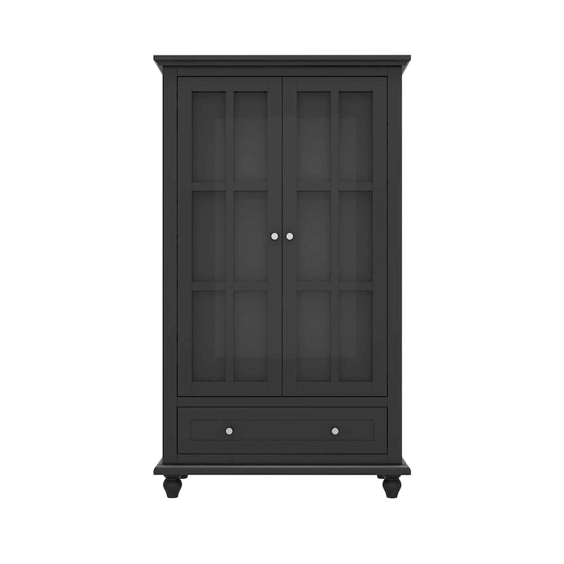 55.1H Buffet Lacquer Sideboard Storage Cabinet Glass Doors Bookcase