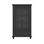 55.1H Buffet Lacquer Sideboard Storage Cabinet Glass Doors Bookcase