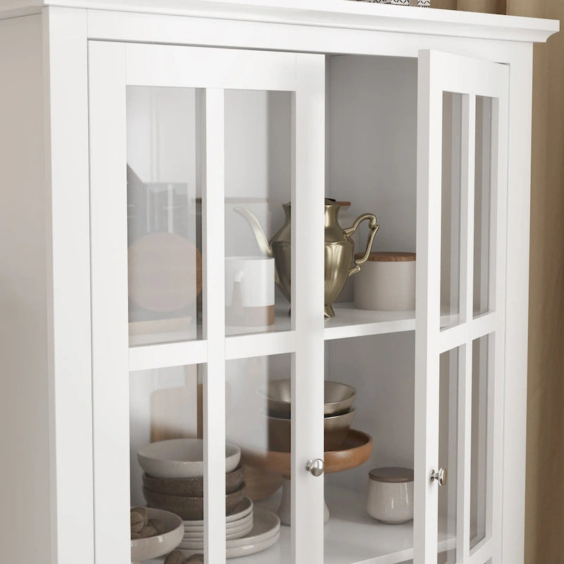 55.1H Buffet Lacquer Sideboard Storage Cabinet Glass Doors Bookcase