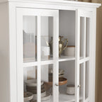 55.1H Buffet Lacquer Sideboard Storage Cabinet Glass Doors Bookcase
