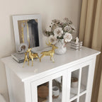 55.1H Buffet Lacquer Sideboard Storage Cabinet Glass Doors Bookcase