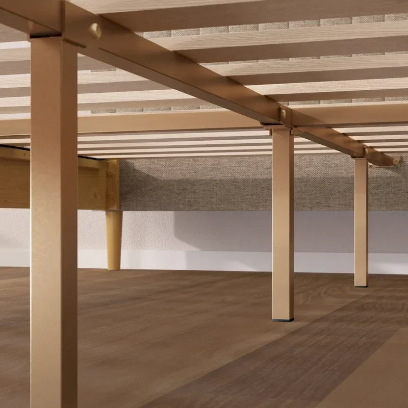 Priage by ZINUS Latte Wood Platform Bed Frame with Upholstered Headboard