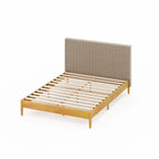 Priage by ZINUS Latte Wood Platform Bed Frame with Upholstered Headboard