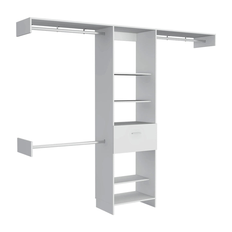 TUHOME Manchester 250 Closet System with 5 Open Shelves, 1 Drawer, and 3 Metal Rods - N/A