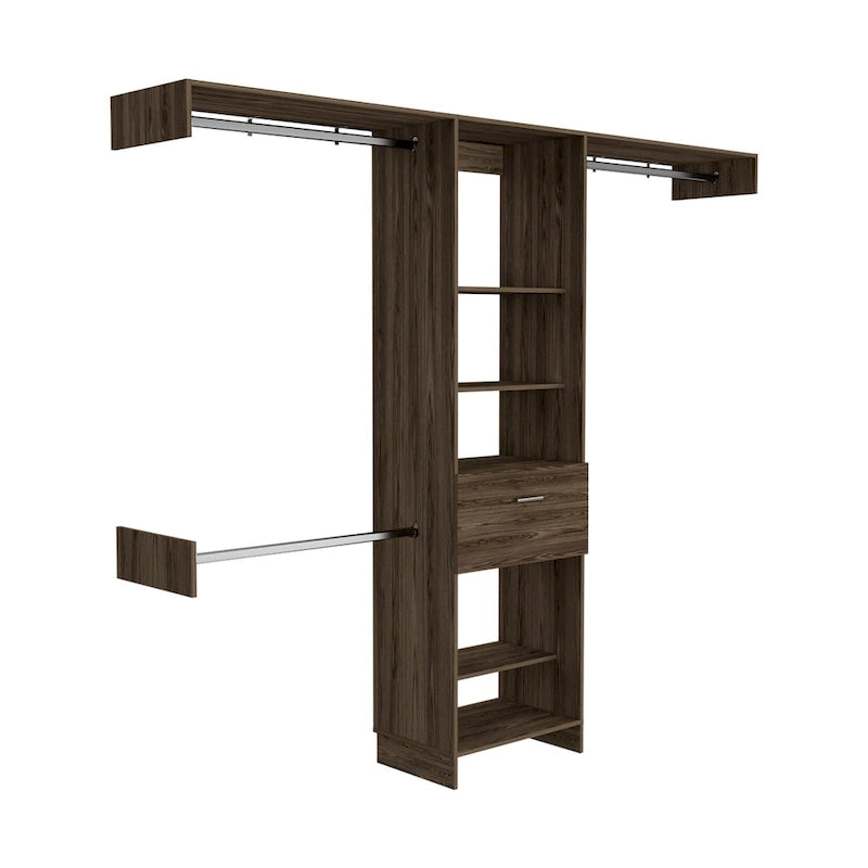 TUHOME Manchester 250 Closet System with 5 Open Shelves, 1 Drawer, and 3 Metal Rods - N/A