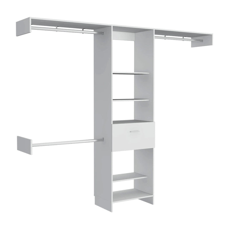 TUHOME Manchester 250 Closet System with 5 Open Shelves, 1 Drawer, and 3 Metal Rods - N/A