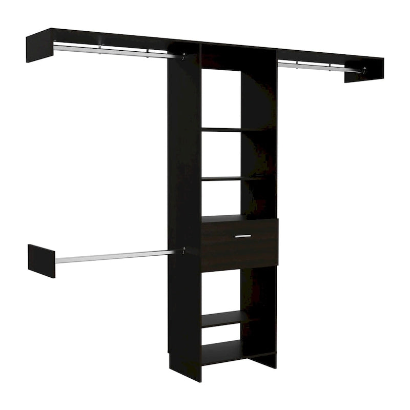 TUHOME Manchester 250 Closet System with 5 Open Shelves, 1 Drawer, and 3 Metal Rods - N/A