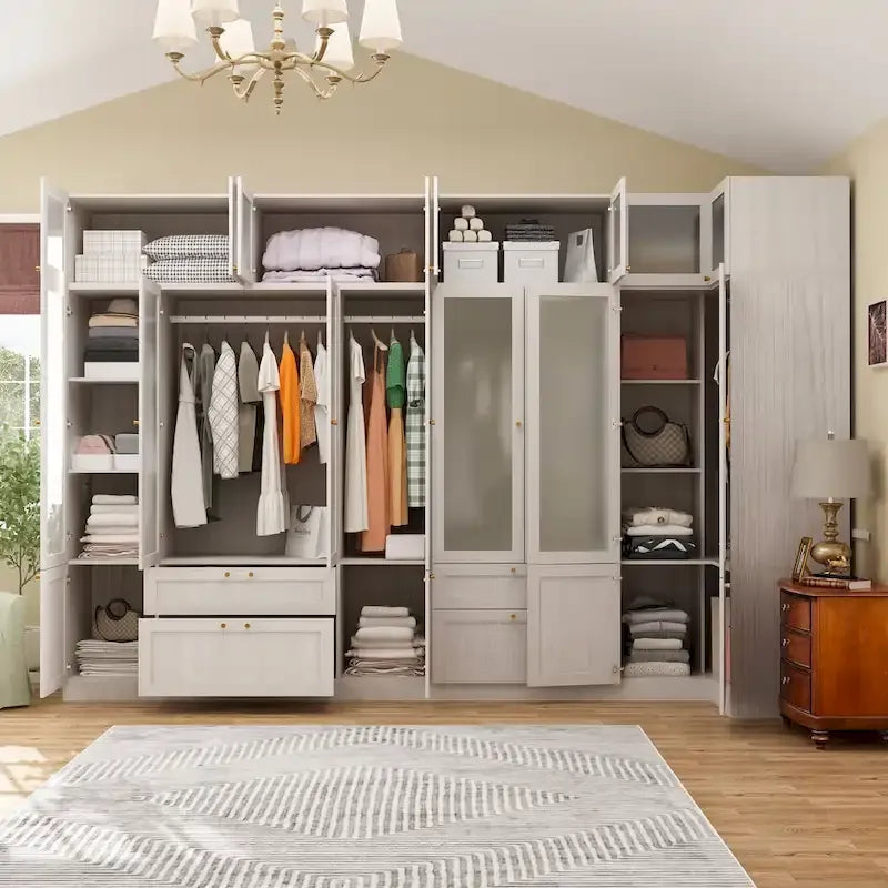 Combo Large Frosted Glass Closet: Versatile Wardrobe Options Armoires