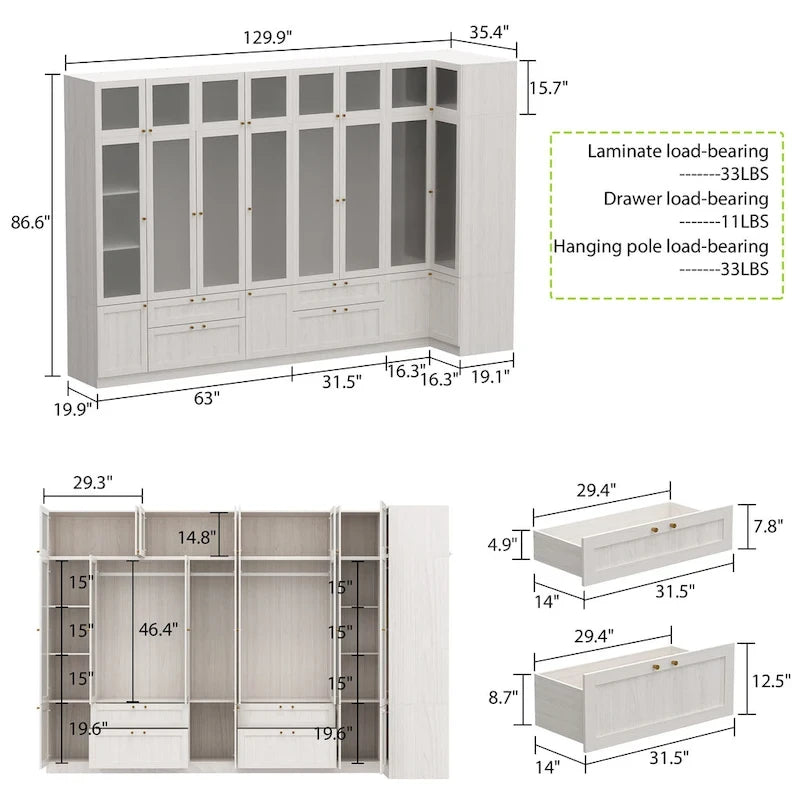 Combo Large Frosted Glass Closet: Versatile Wardrobe Options Armoires