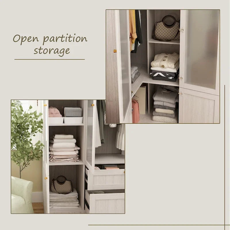 Combo Large Frosted Glass Closet: Versatile Wardrobe Options Armoires