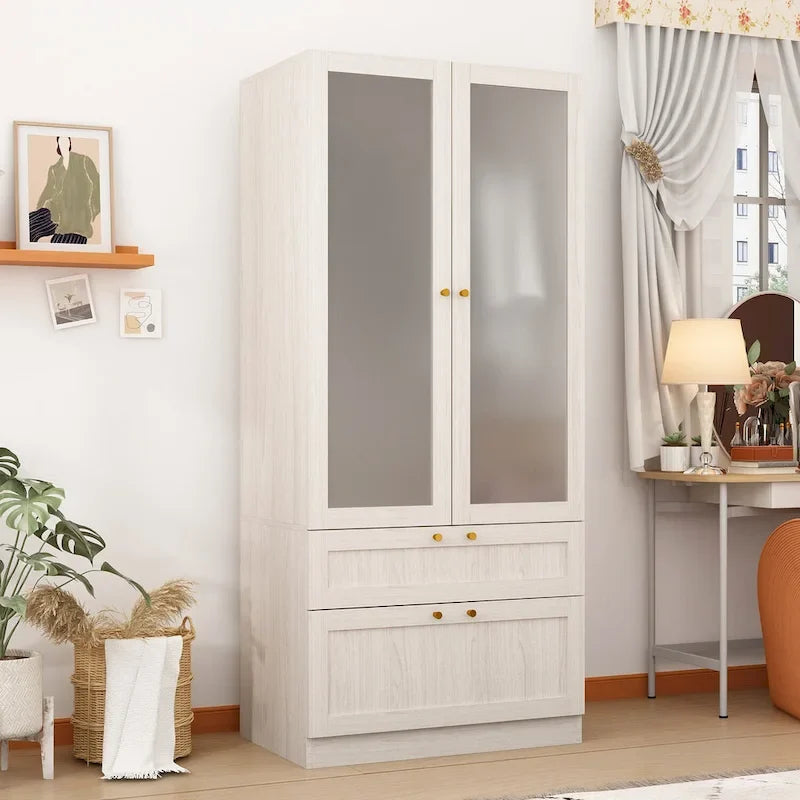 Combo Large Frosted Glass Closet: Versatile Wardrobe Options Armoires