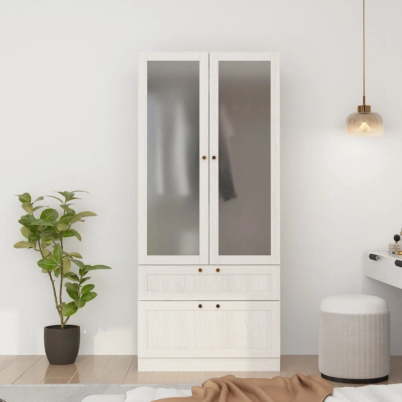 Combo Large Frosted Glass Closet: Versatile Wardrobe Options Armoires