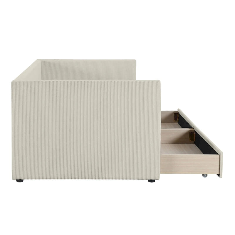Upholstered Twin Size Daybed with Two Drawers