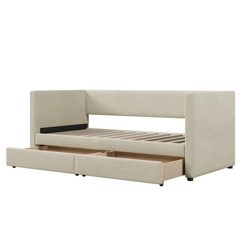 Upholstered Twin Size Daybed with Two Drawers
