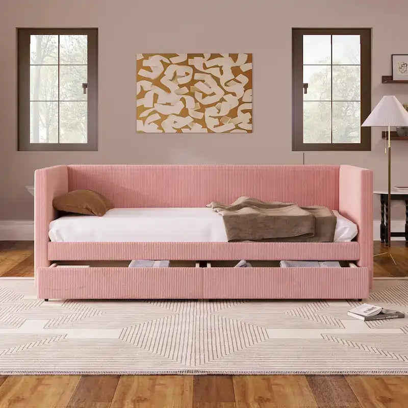 Upholstered Twin Size Daybed with Two Drawers