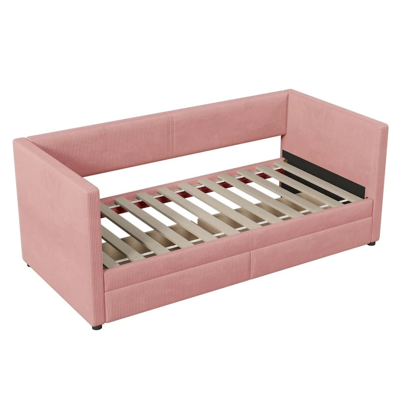 Upholstered Twin Size Daybed with Two Drawers