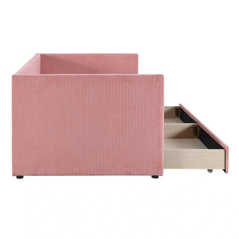Upholstered Twin Size Daybed with Two Drawers