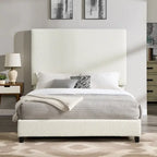 Bridgevine Home Tall White Boucle Panel Headboard Upholstered Platform Bed
