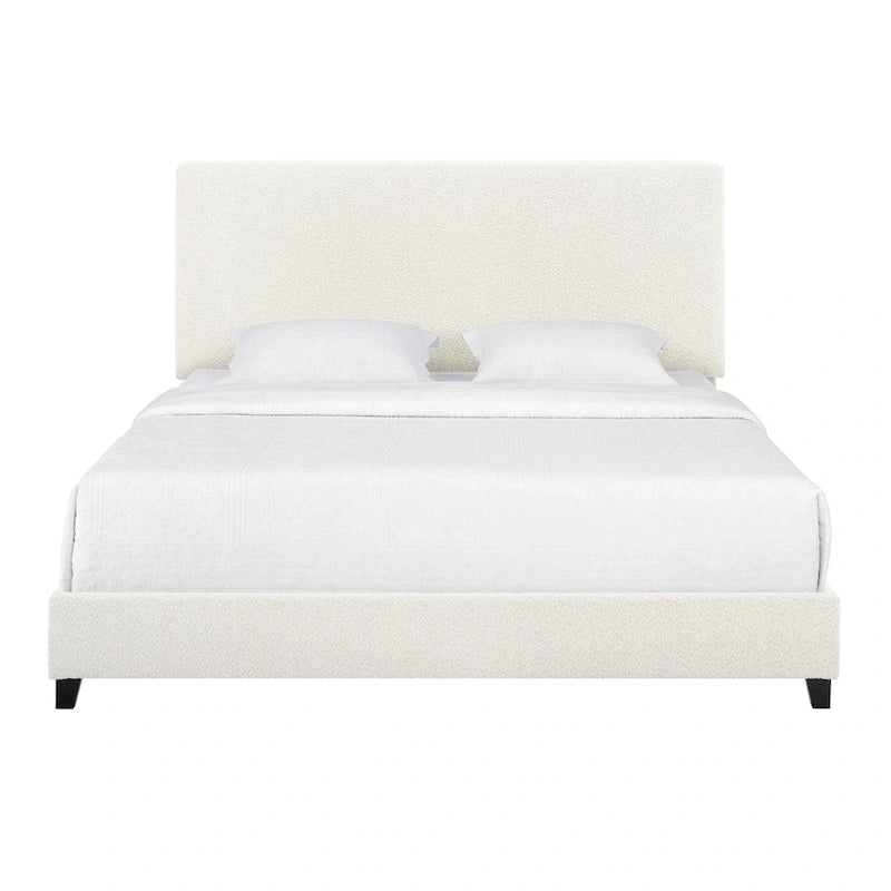 Bridgevine Home Tall White Boucle Panel Headboard Upholstered Platform Bed