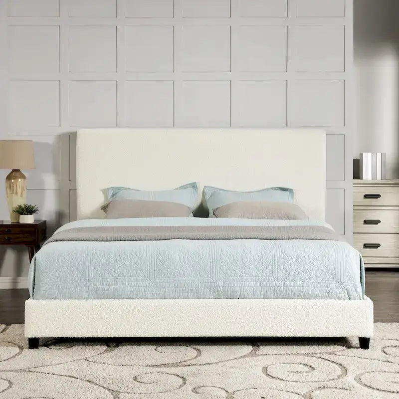 Bridgevine Home Tall White Boucle Panel Headboard Upholstered Platform Bed