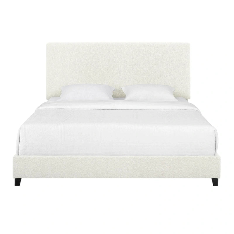 Bridgevine Home Tall White Boucle Panel Headboard Upholstered Platform Bed