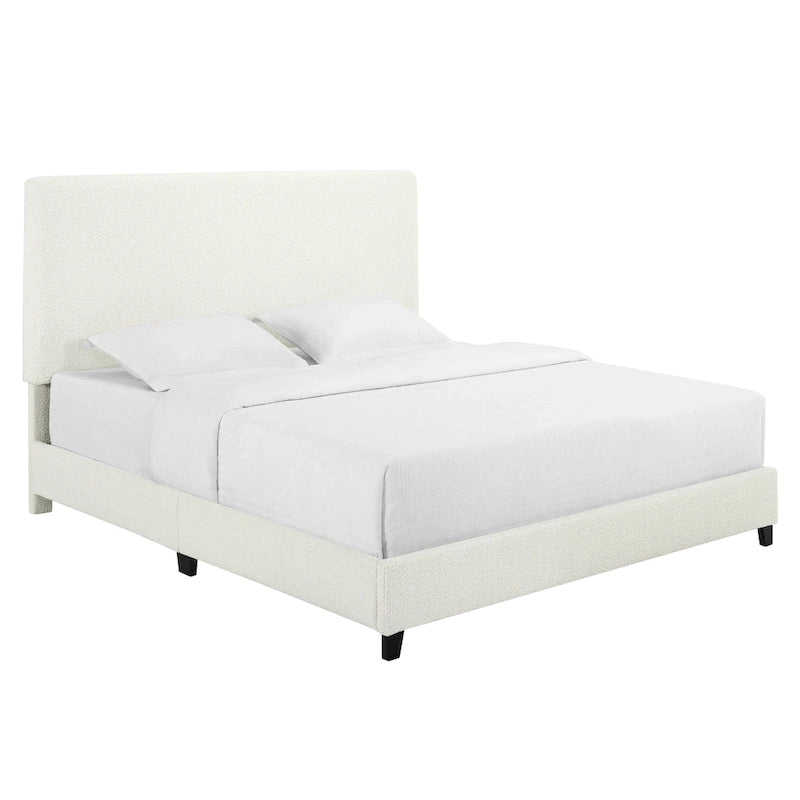 Bridgevine Home Tall White Boucle Panel Headboard Upholstered Platform Bed