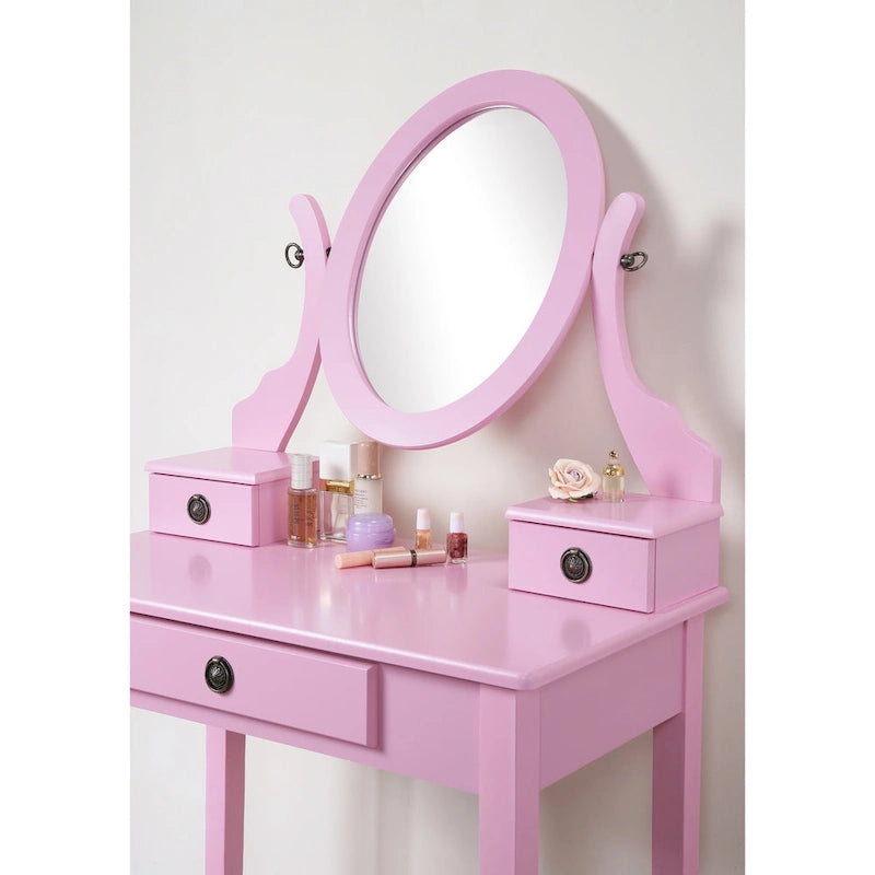 Roundhill Furniture Moniys Wood Moniya Makeup Vanity Table and Stool Set