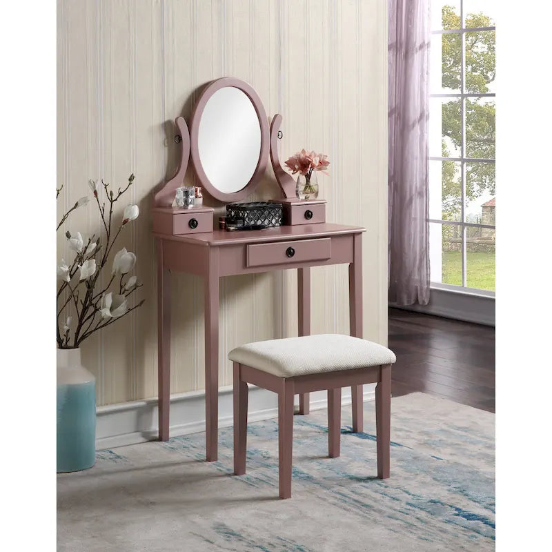 Roundhill Furniture Moniys Wood Moniya Makeup Vanity Table and Stool Set
