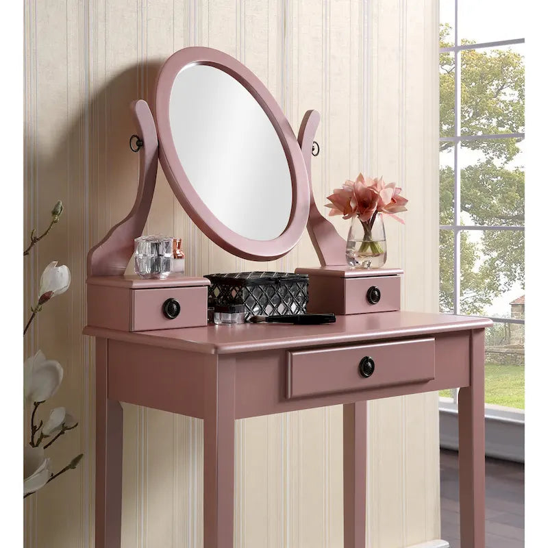 Roundhill Furniture Moniys Wood Moniya Makeup Vanity Table and Stool Set