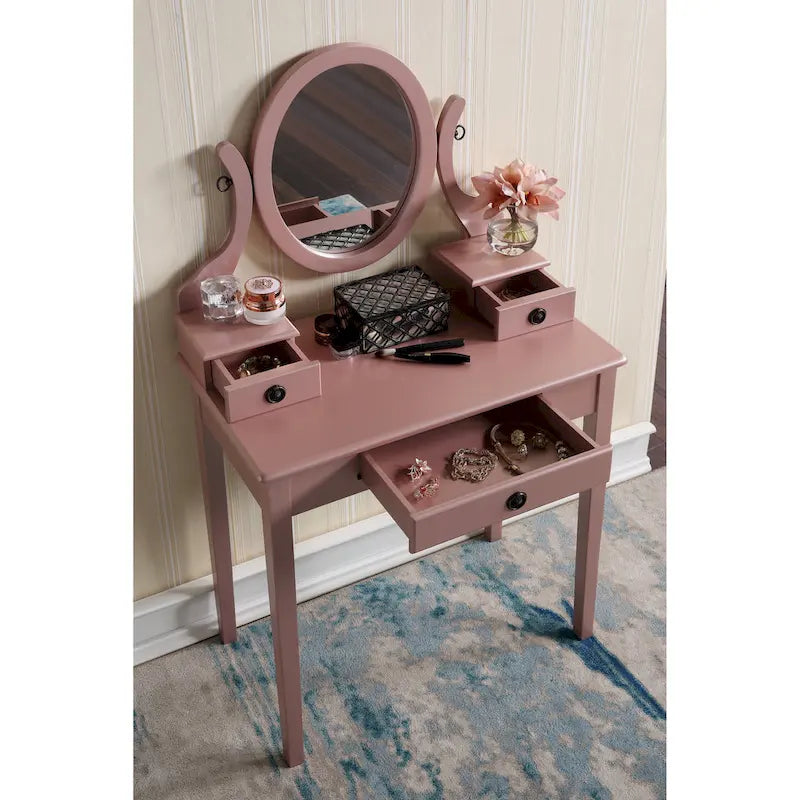 Roundhill Furniture Moniys Wood Moniya Makeup Vanity Table and Stool Set