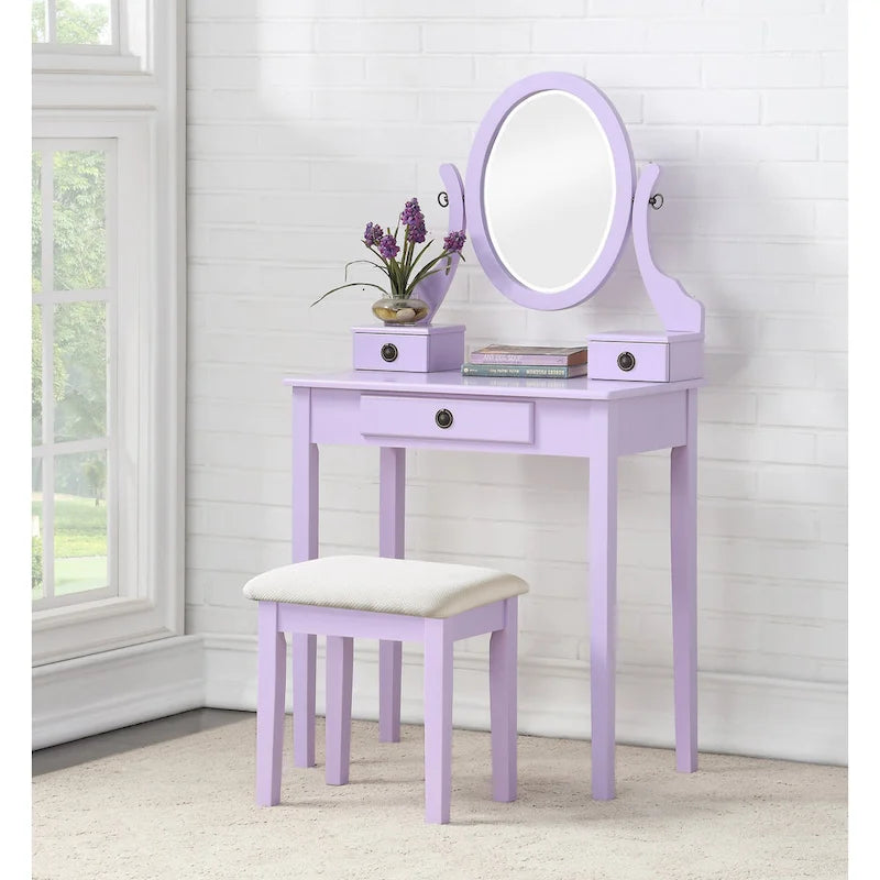 Roundhill Furniture Moniys Wood Moniya Makeup Vanity Table and Stool Set