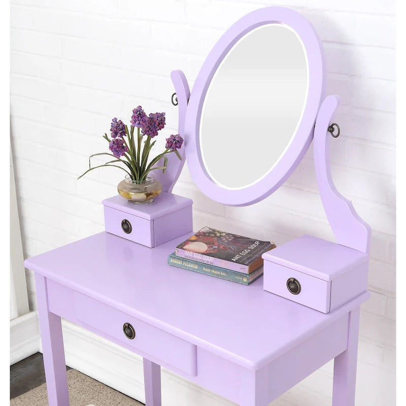 Roundhill Furniture Moniys Wood Moniya Makeup Vanity Table and Stool Set