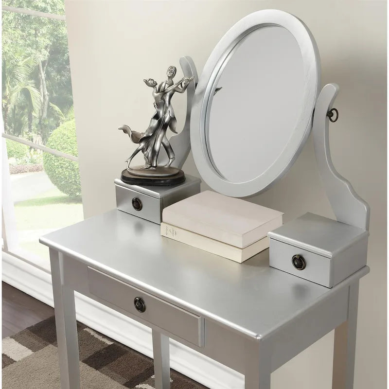 Roundhill Furniture Moniys Wood Moniya Makeup Vanity Table and Stool Set