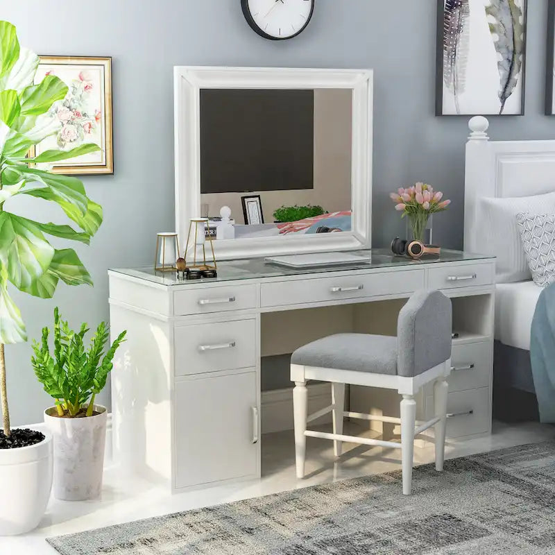 Furniture of America Zehr Contemporary Solid Wood 6-Drawer 3-Piece Makeup Vanity Set