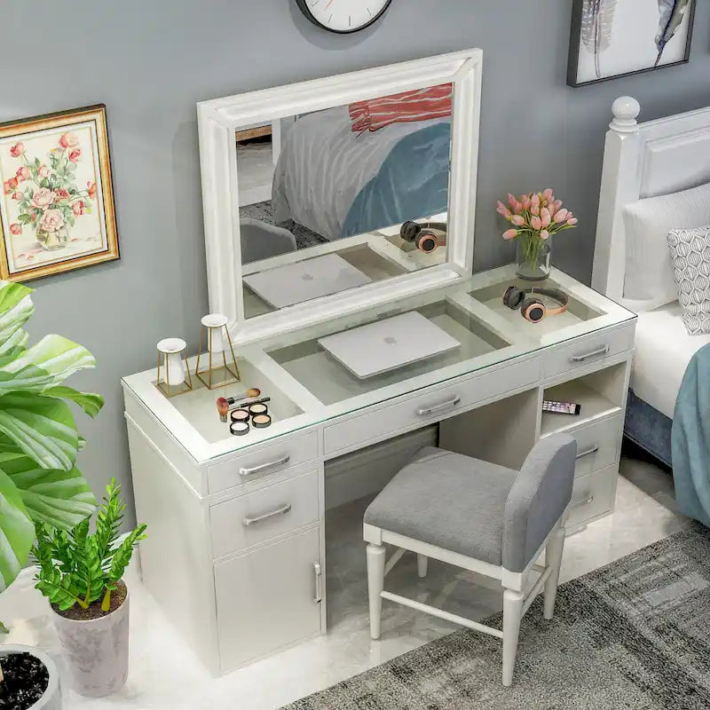 Furniture of America Zehr Contemporary Solid Wood 6-Drawer 3-Piece Makeup Vanity Set