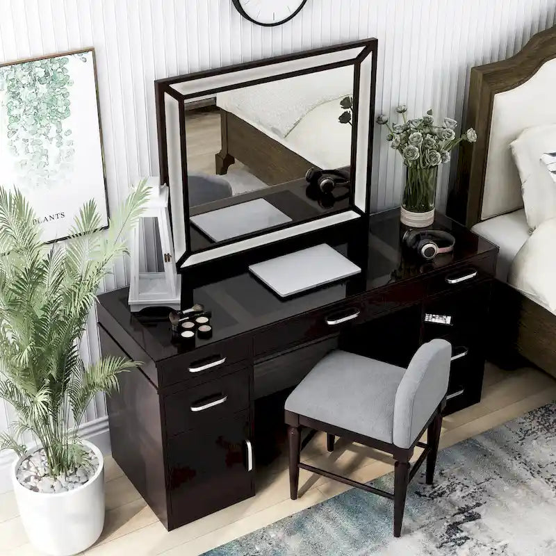 Furniture of America Zehr Contemporary Solid Wood 6-Drawer 3-Piece Makeup Vanity Set