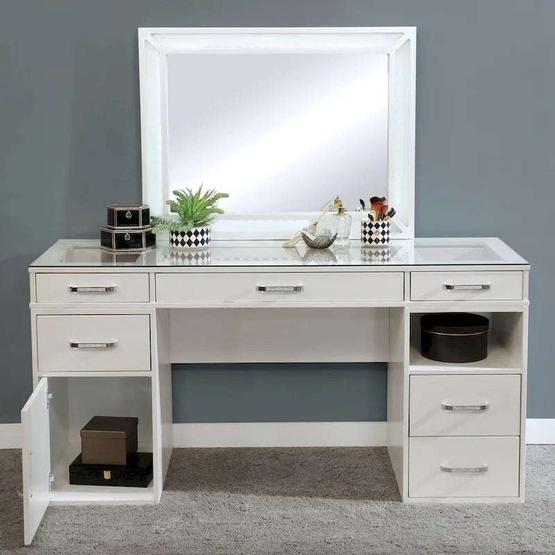 Furniture of America Zehr Contemporary Solid Wood 6-Drawer 3-Piece Makeup Vanity Set
