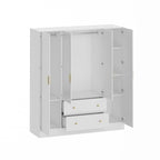Timechee Wardrobe Armoire Wooden Closet with Mirror 4 Doors 2 Drawers