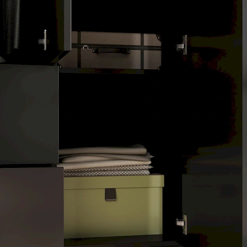 Timechee Wardrobe Armoire Wooden Closet with Mirror 4 Doors 2 Drawers