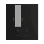 Timechee Wardrobe Armoire Wooden Closet with Mirror 4 Doors 2 Drawers