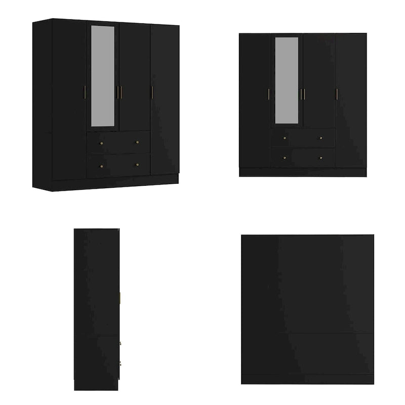 Timechee Wardrobe Armoire Wooden Closet with Mirror 4 Doors 2 Drawers