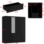 Timechee Wardrobe Armoire Wooden Closet with Mirror 4 Doors 2 Drawers