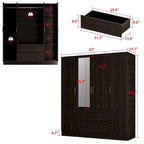 Timechee Wardrobe Armoire Wooden Closet with Mirror 4 Doors 2 Drawers