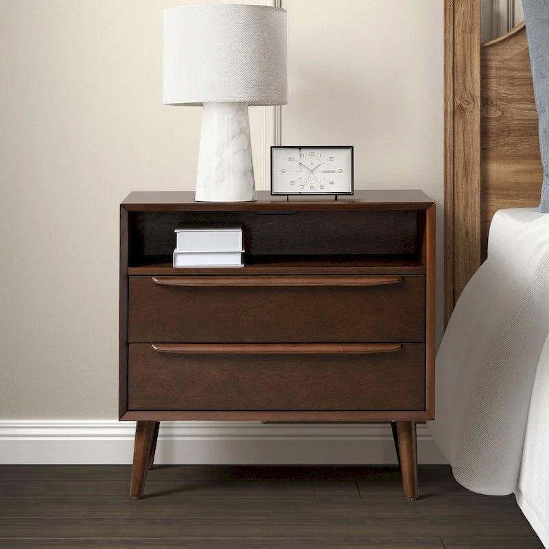 Kay Mid-century Modern 2 - Drawer Nightstand with Built-In Outlets and USB by HULALA HOME