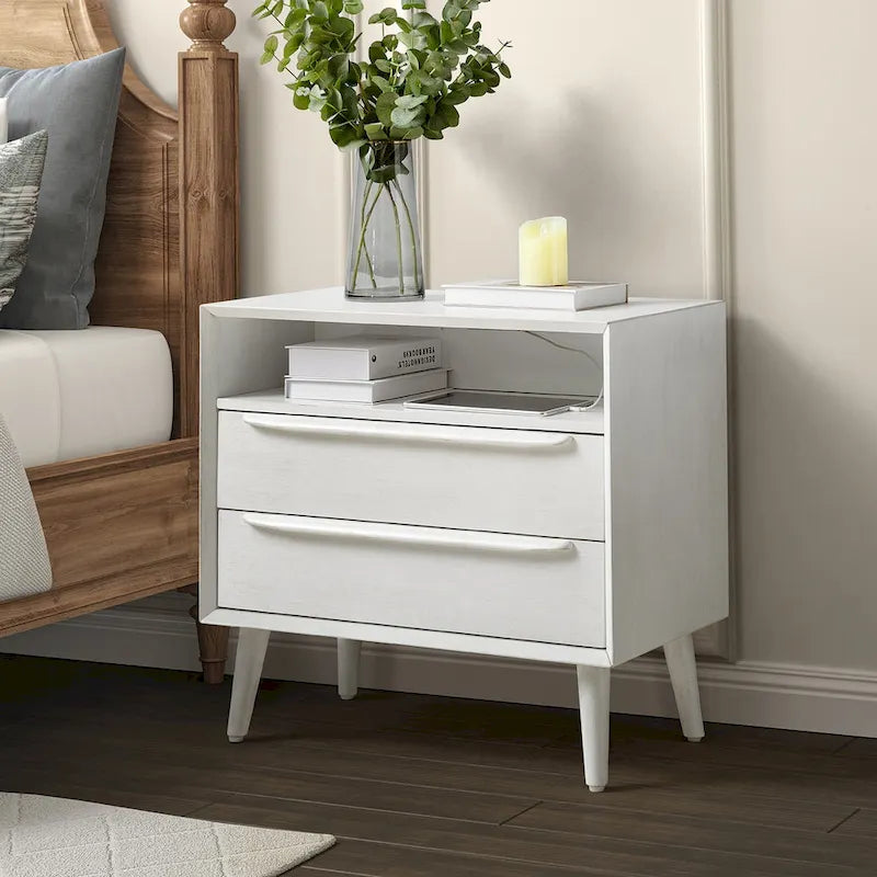 Kay Mid-century Modern 2 - Drawer Nightstand with Built-In Outlets and USB by HULALA HOME