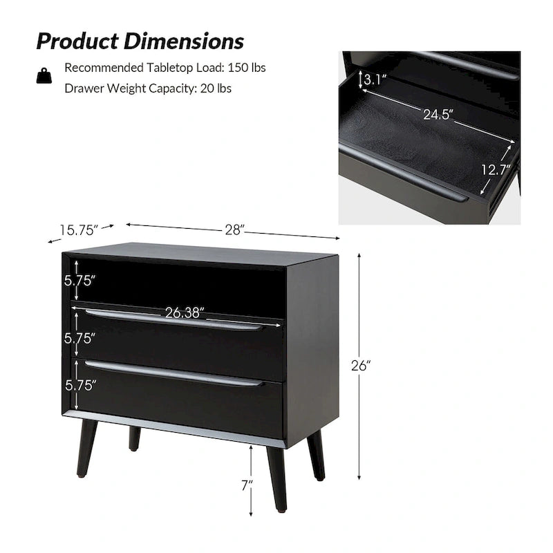 Kay Mid-century Modern 2 - Drawer Nightstand with Built-In Outlets and USB by HULALA HOME