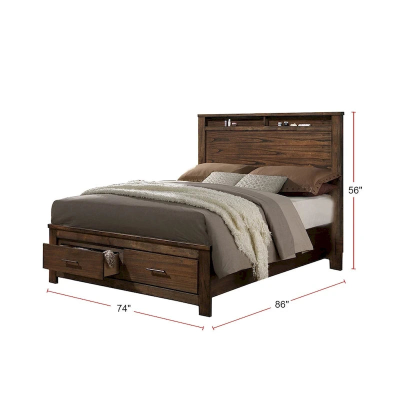 Wooden Bed With Display and Storage Drawers in Oak Finish